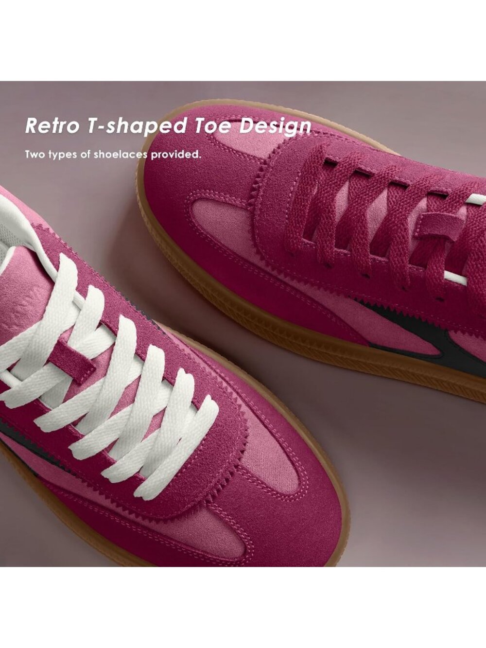 Women's Pink Multi Suede Fashion Classic Retro Gum Sole Walking Trendy Sneakers - Picture 5 of 6